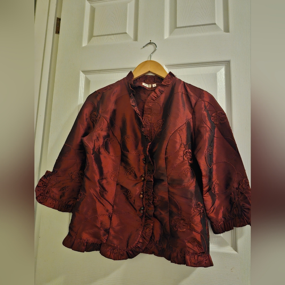 Agora Satin Ruffled Blazer, size Medium